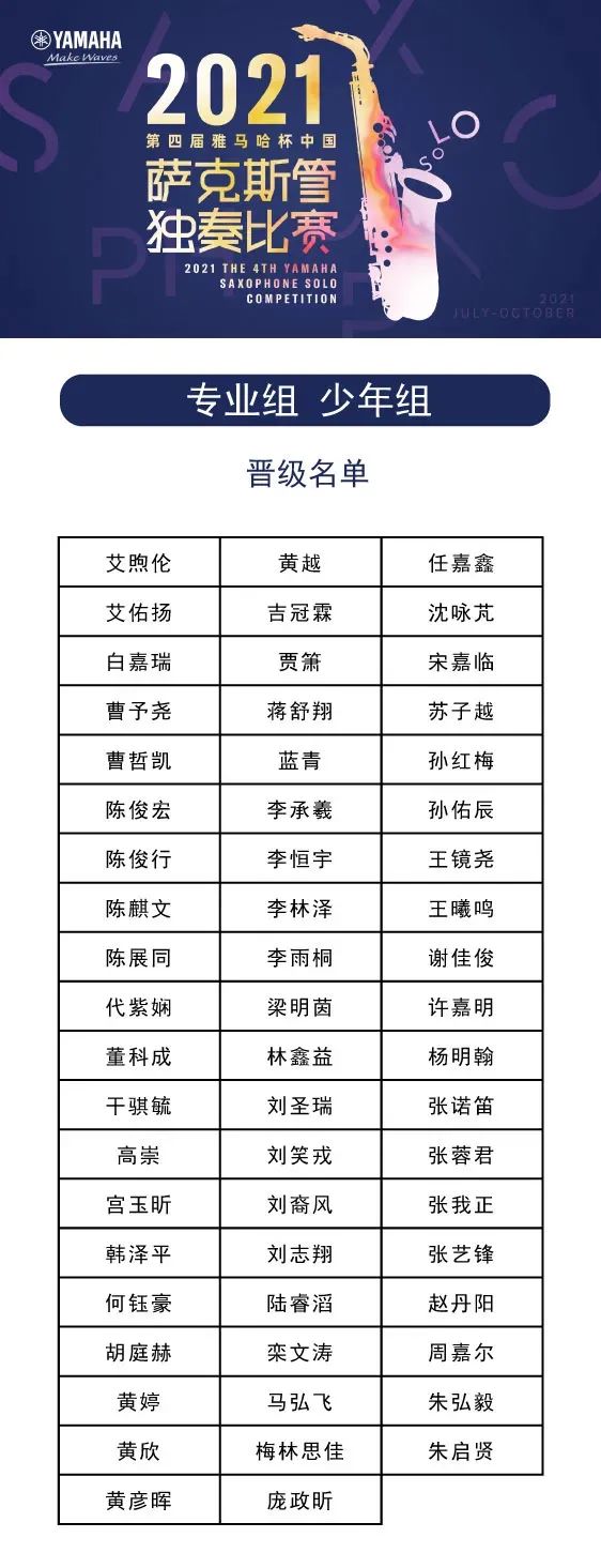 第四届“利记sbobet杯”（中国）萨克斯管独奏比赛——决赛名单公布，决赛报名通道开启！